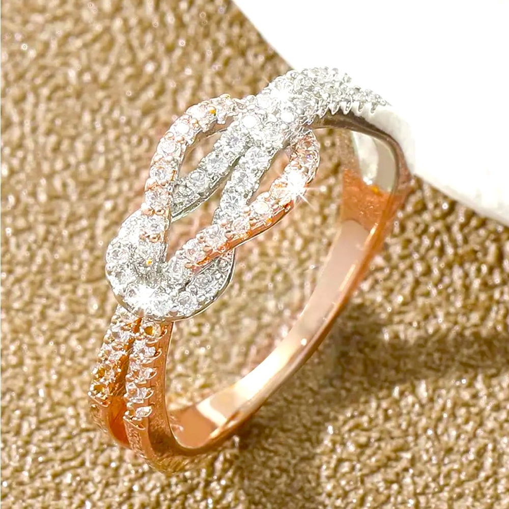 18k Gold Plated Elegant Knot w/White Inlaid Zirconia (NWT)